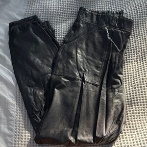 SPANX Black Faux Leather Joggers size M